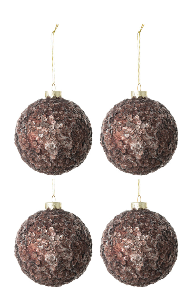 Lot de 4 boules de Noël en verre - Brun foncé