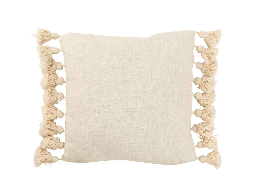 Coussin bohème pompons - Beige