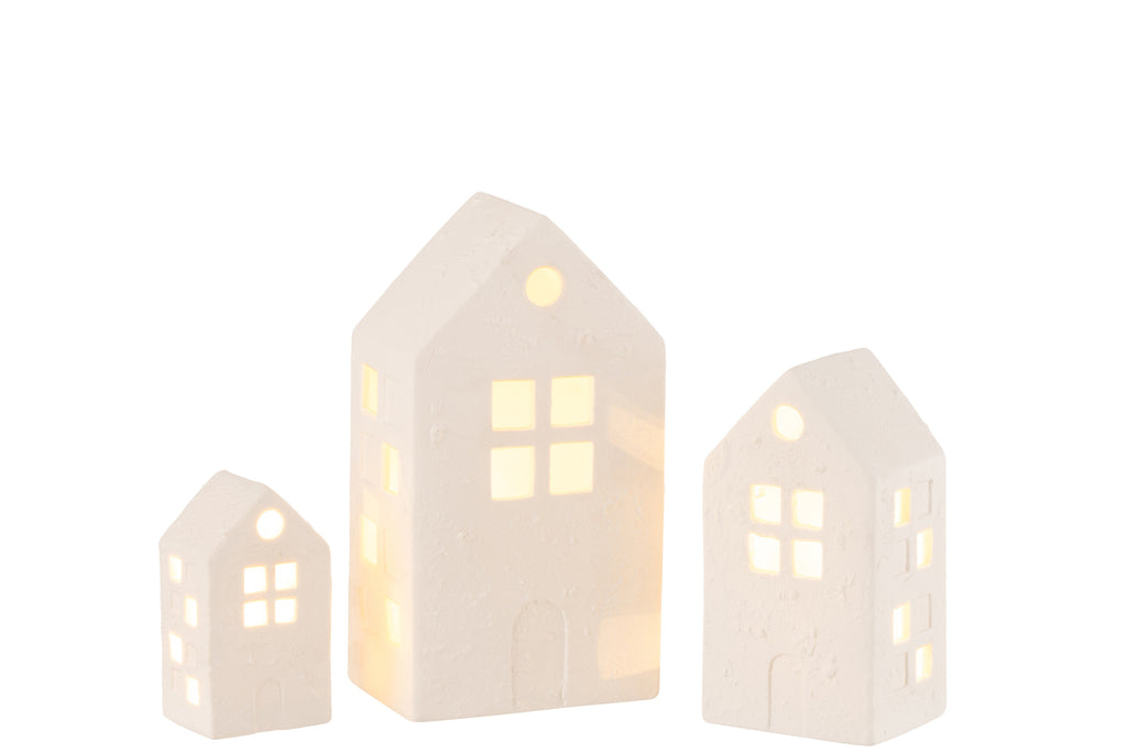 Ensemble de 3 maisons - Blanche led porcelaine