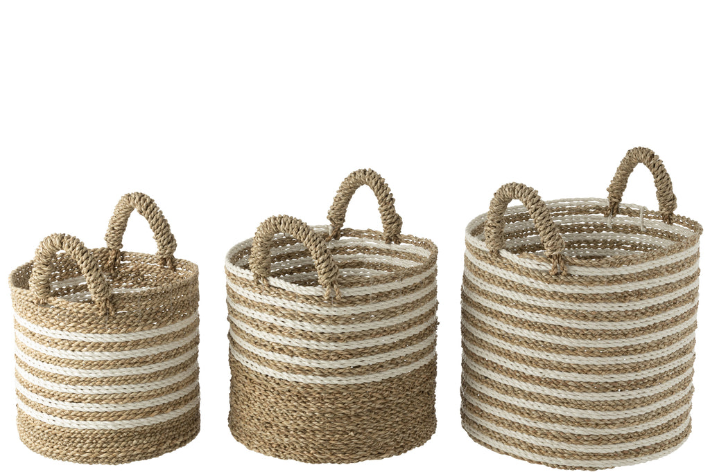 Panier Rayures - Naturel & Blanc - Lot de 3