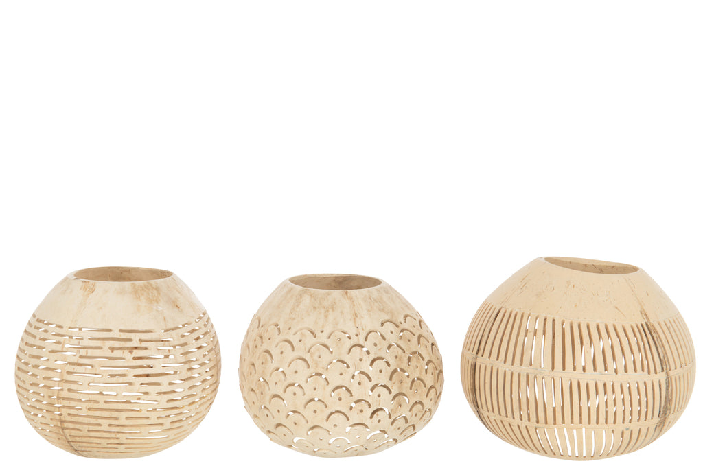 Photophore en noix de coco - Naturel - Lot de 3