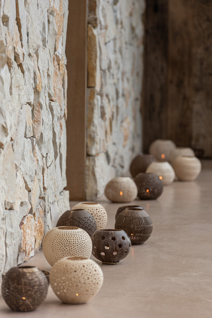 Photophore en noix de coco - Naturel - Lot de 3