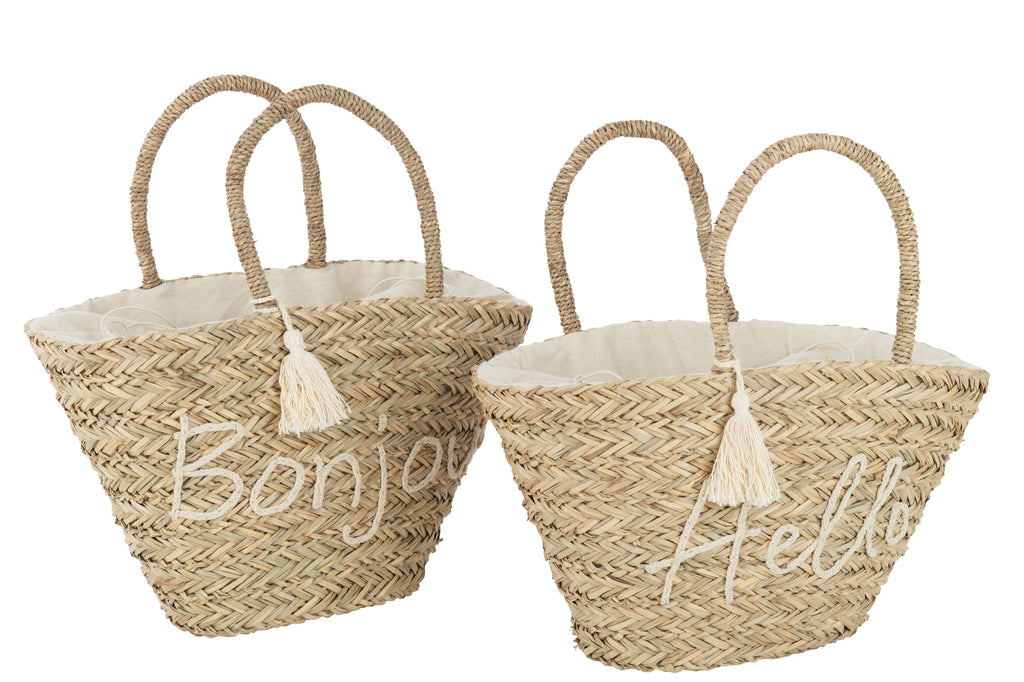 Sac de plage - Bonjour / Hello - Naturel / Blanc - Lot de 2