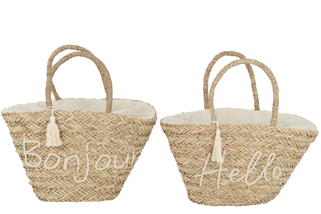 Sac de plage - Bonjour / Hello - Naturel / Blanc - Lot de 2