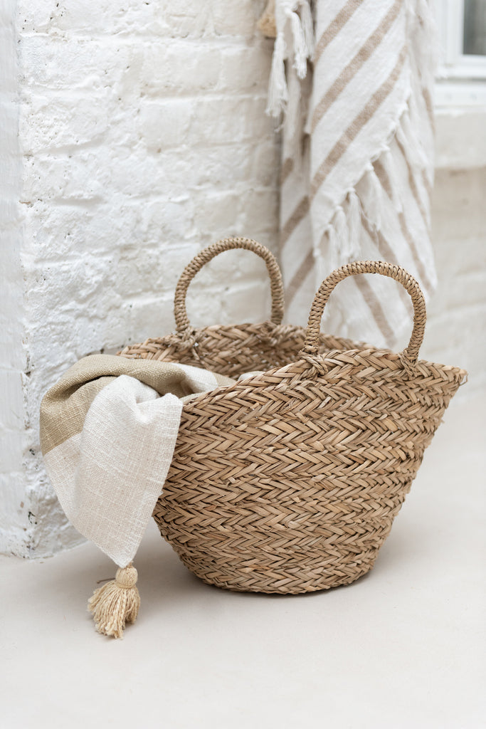 Sac de plage en jute - Poignées courtes - Naturel